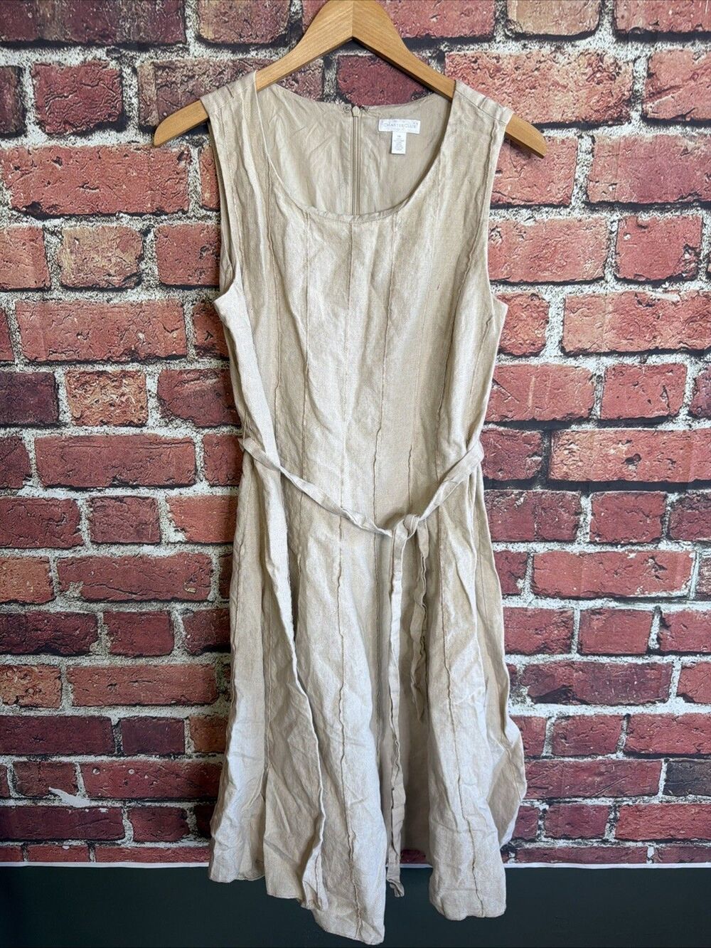 Charter Club Womens Linen Dress Sleeveless 14 Beige Summer